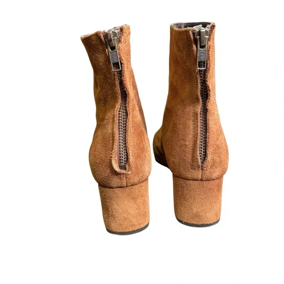 FREE PEOPLE rare Chelsea 38 US 7.5 Suede Chestnut Embroidered Ankle Zip Boots S5 - Picture 9 of 12